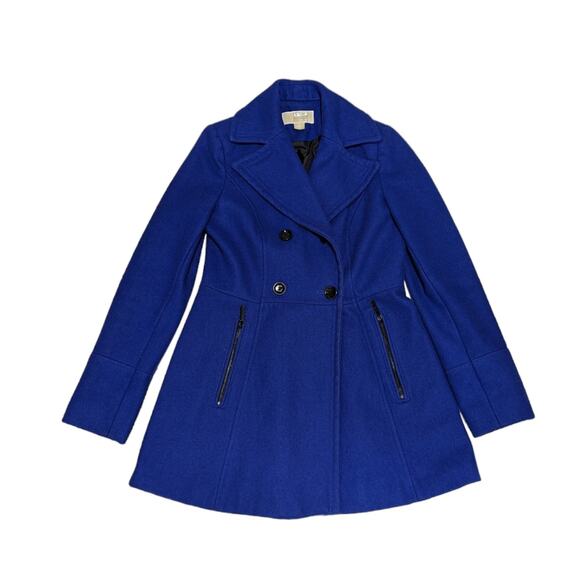 Michael Kors Royal Blue Wool Peacoat Double Breasted Jacket Outerwear Outdoor - Picture 2 of 5